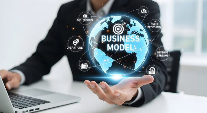 Modern business global strategy concept presented by executive leader