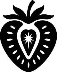 Stylized Black and White Strawberry Icon Offering a Unique Visual Representation for Fruit Related Design Projects Seeking an Artistic and Modern Aesthetic