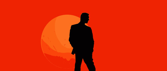 夕日を背にした男性のシルエット	