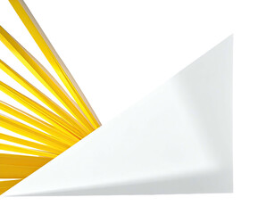 Yellow rays emerge from behind a white angled plane against a black background