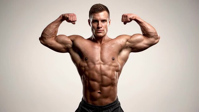 Muscular Man Posing in Studio with Dramatic Lighting and Expression