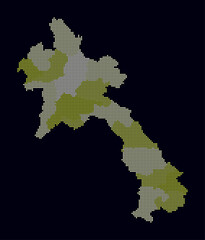 Laos dotted map. Digital style map of the country on dark background. Laos shape with circle dots. Colored dots style. Small size circles. Awesome vector illustration.