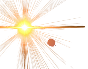 Bright, explosive light burst with radial flares against a dark background