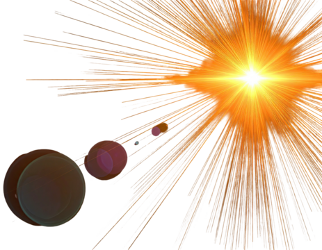 Bright, starburst-like flare of golden light radiating outwards