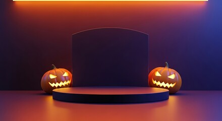 Halloween product display with glowing pumpkins
