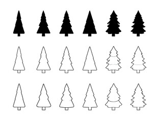 A collection of white pine trees against a black background