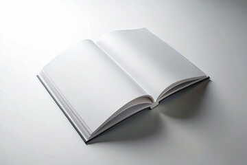 Blank opened book, magazine and notebook template with soft shadows isolated on gray background, A4 magazine mockup top view