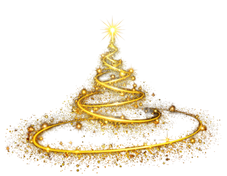 Sparkling golden abstract Christmas tree with illuminated spiral and star