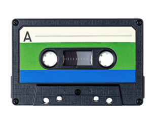 Vintage audio cassette tape with blue, green, and white label