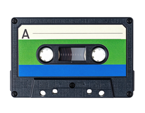 Vintage audio cassette tape with blue, green, and white label