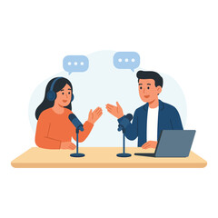 Podcast Conversation Recording flat illustration