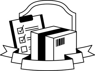 black and white logotype of Percel box and clipboard