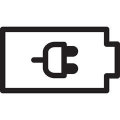 Black Outline Icon of a Battery Charging Symbol on a Transparent Background