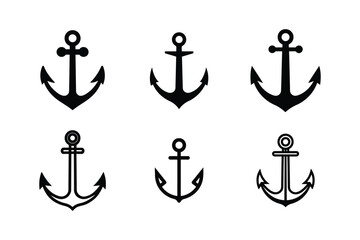Anchor Icons Set Vector Collection in Black Silhouette Style