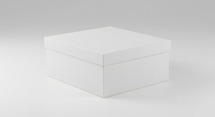 Fototapeta premium A plain, white, square box with a lid, isolated on a light gray background