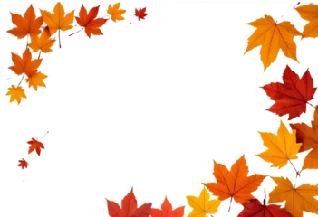 Embracing Autumn s Colorful Goodbye A vibrant border of maple leaves on transparent background