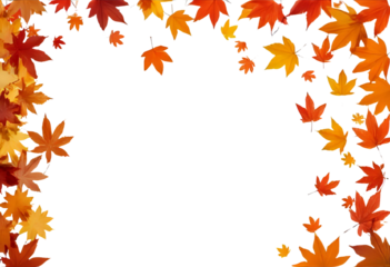 Autumn s embrace colorful leaves gently cascade creating a vibrant frame on transparent background