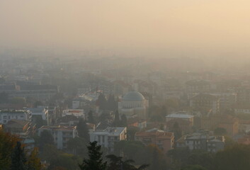Fog on Bergamo city, Lombardy Italy