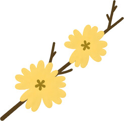 위치하젤꽃_겨울가지_노란꽃일러스트
