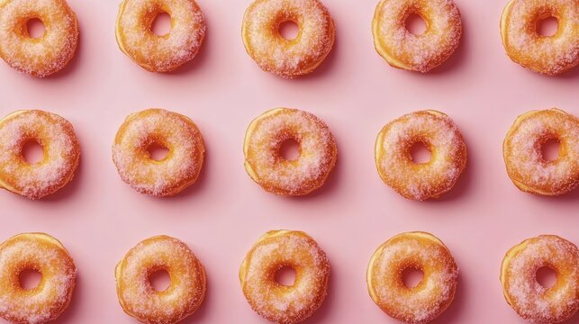 Delicious Glazed Donuts on Pink Background - A Sweet Treat Pattern. - Powered by Adobe