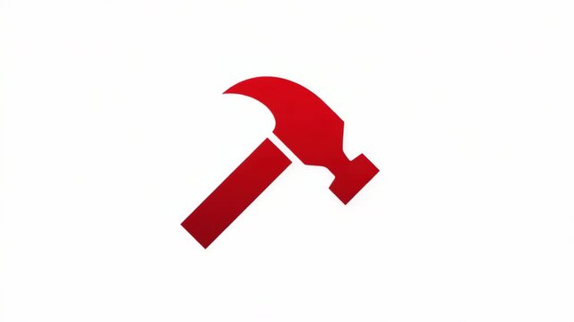 Red hammer icon on white background symbolizing tools and construction