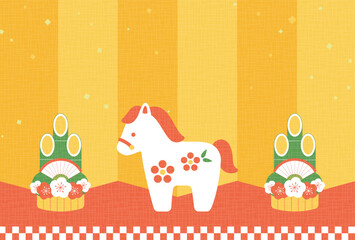 new years greeting card with a horse figure, the Chinese or Japanese zodiac sign for the Year of the Horse