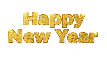 Happy new year golden text isolated on transparent background for greeting card