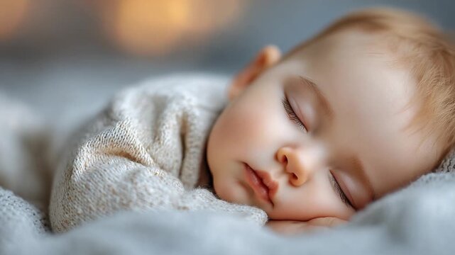 Dreamland Serenity: A peaceful infant is captured in a tender moment of sleep, embracing pure tranquility and innocence. A scene of absolute comfort.