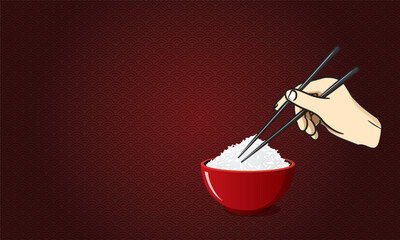 Hands using chopsticks to pick up rice, Chinese style