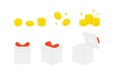 コインとプレゼントボックスのセット【ベクターイラスト素材】