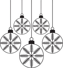 Five hanging christmas ornaments with snowflake designs ready for festive decoration and holiday celebration themes vector