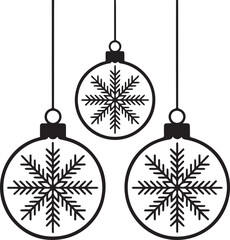 Three festive christmas ornaments with intricate snowflake designs hanging abstractly representing holiday cheer and winter season spirit vector