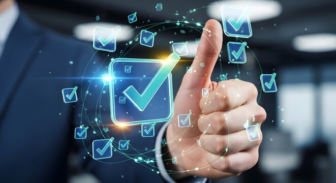 Successful project completion with positive feedback and approval, symbolized by a thumbs-up gesture and checkmarks