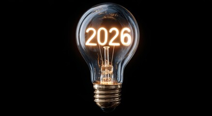 a light bulb with the numbers 2026 glowing inside, representing innovation and future possibilities in a new year concept