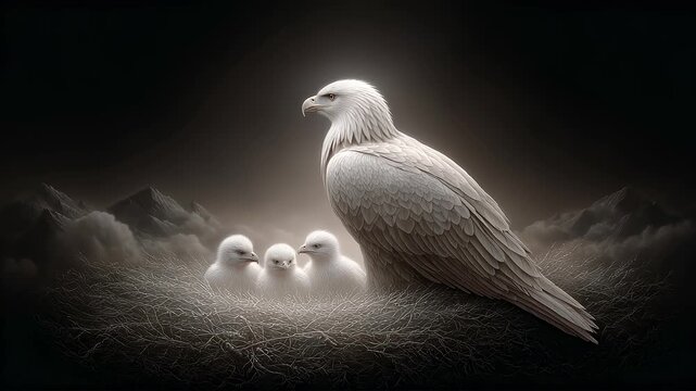 Guardian: White Eagle and Eaglets in Nest