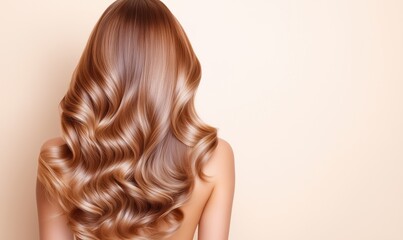 Fototapeta premium Shiny Wavy Brunette Hair from Back in Beauty Studio