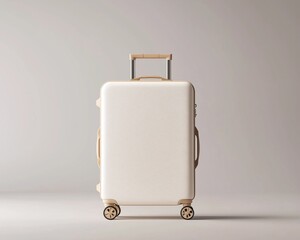 Modern Beige Hard Shell Suitcase on Neutral Background