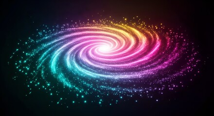 A colorful spiral galaxy with bright center and surrounding stars on a black background image art