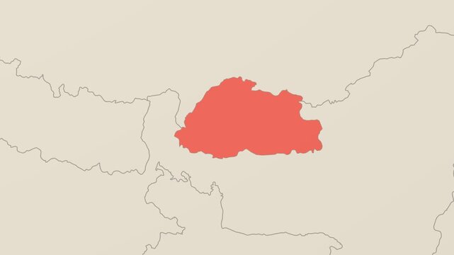 Bhutan map. Animated zoom into the country on the Globe in Teal Pale Mint color palette. Country logo animation. Map with meridians, parallels. Stylish video.
