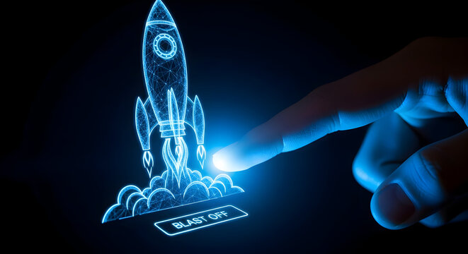Modern rocket launch concept for technology startups and innovation