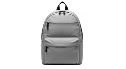 Sleek Grey Backpack With Zippers On Black Background