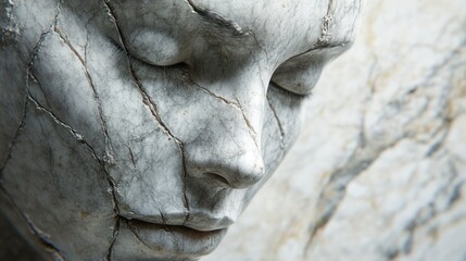 Cracked marble-like texture on a person's facial skin with rough edges and faded colors. Symbol of age, decay.