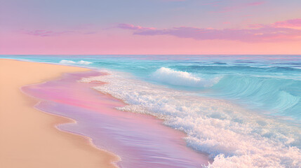 Obraz premium Watercolor-style illustration material of seaside beach and wave scenery 