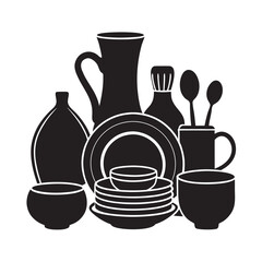 Set Of Ceramic Utensils Silhouette Design