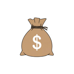 Brown burlap money bag with white dollar sign symbol isolated on transparent background