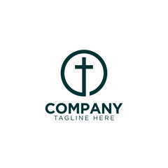 Obraz premium Minimalist Christian Cross in Circle Logo Template