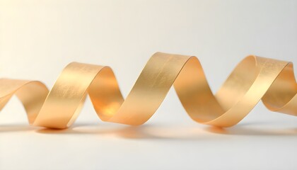 Decorative zigzag ribbon sculpture with golden folds on light background. 3d render illustration.