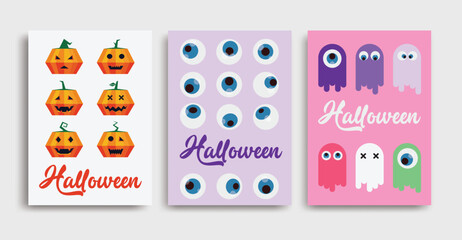 Halloween decorations feature colorful pumpkins, spooky ghosts, and playful eyes, creating festive atmosphere for holiday