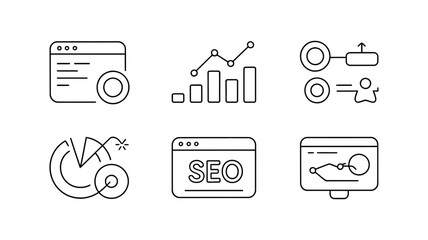 Digital marketing and SEO strategy icons for business growth and online success.
