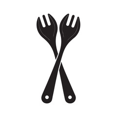 Wooden Salad Tongs Silhouette Artwork